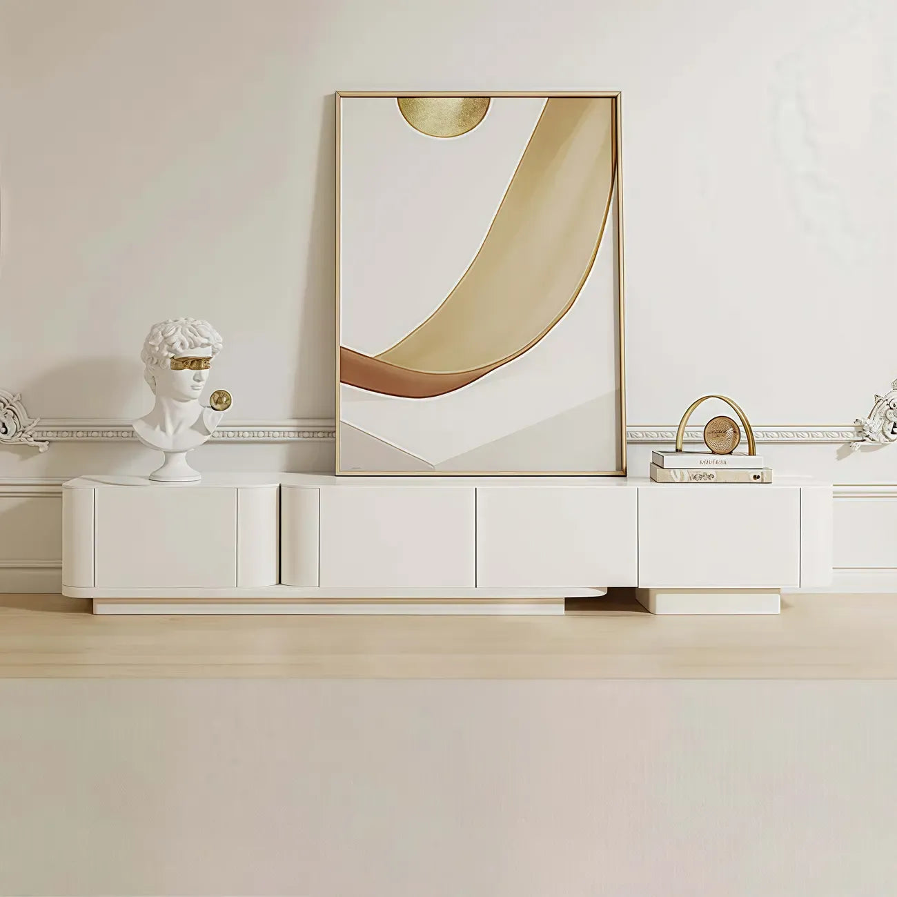 Meuble TV extensible moderne en bois blanc avec tiroirs