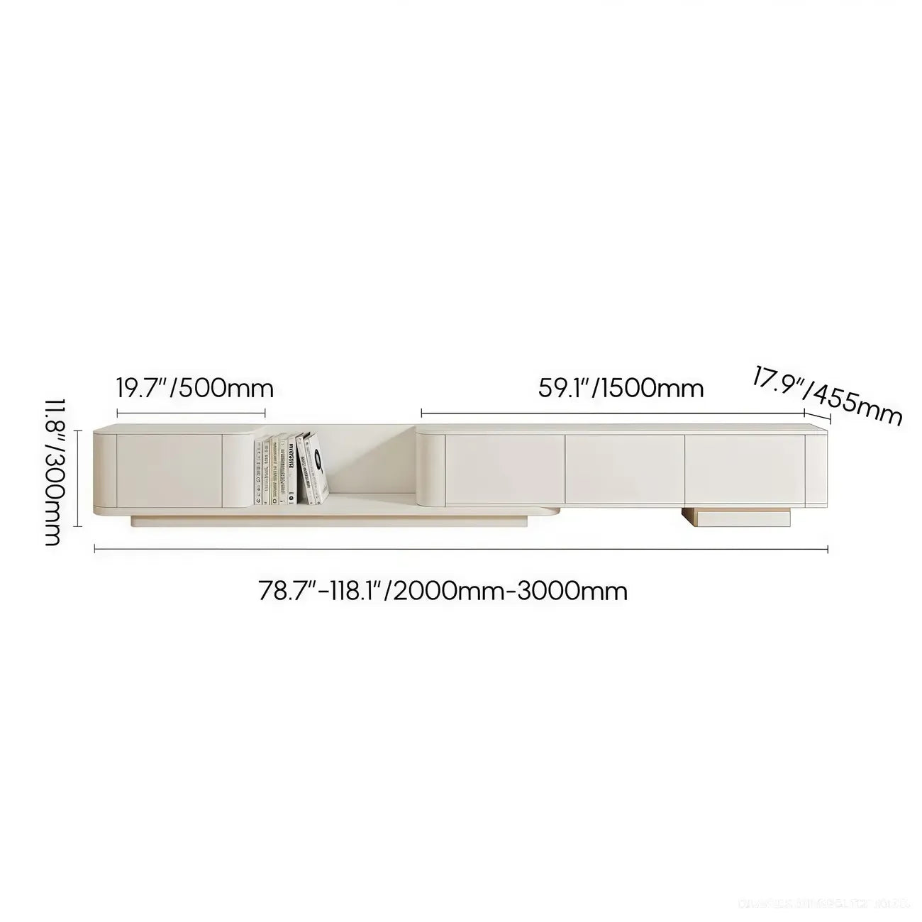 Meuble TV extensible moderne en bois blanc avec tiroirs