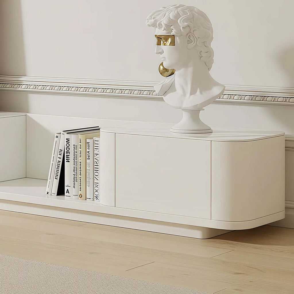 Meuble TV extensible moderne en bois blanc avec tiroirs