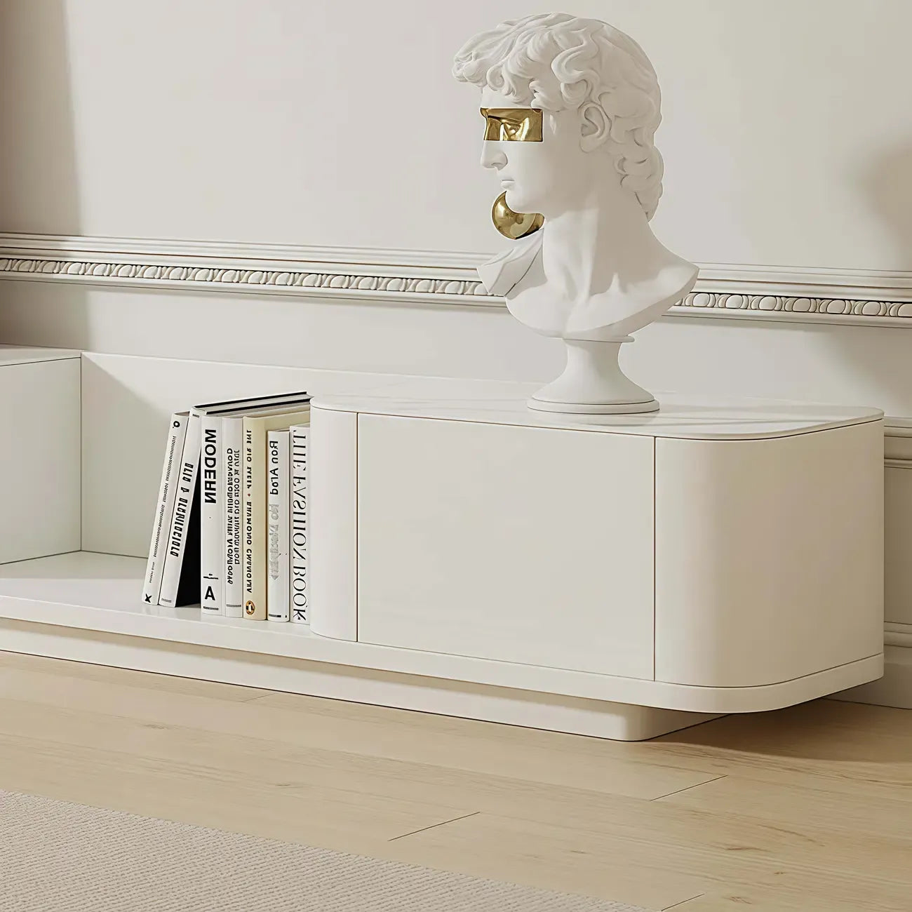 Meuble TV extensible moderne en bois blanc avec tiroirs