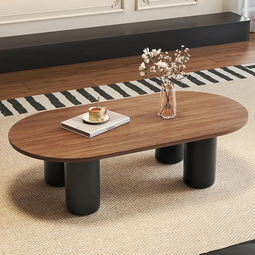 Table basse ovale simple à 4 pieds en bois et pierre pour salon