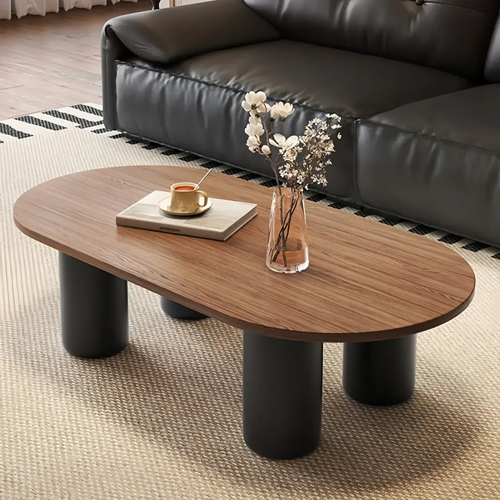 Table basse ovale simple à 4 pieds en bois et pierre pour salon