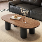 Table basse ovale simple à 4 pieds en bois et pierre pour salon