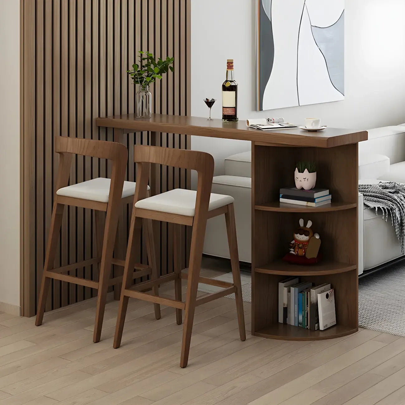 Tables de bar modernes à trois étagères en pin brun pour la maison