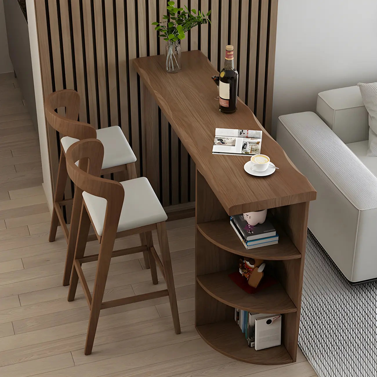 Tables de bar modernes à trois étagères en pin brun pour la maison