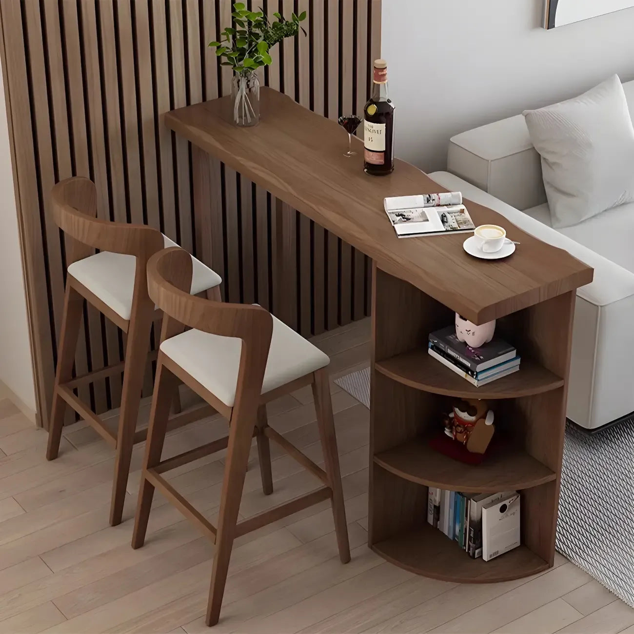 Tables de bar modernes à trois étagères en pin brun pour la maison