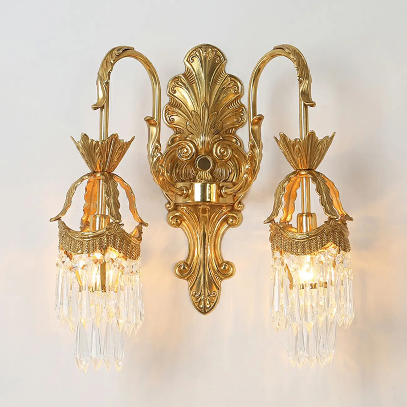Applique murale d'intérieur vintage en cristal arqué avec double éclairage