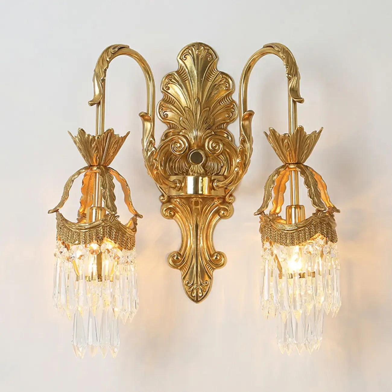 Applique murale d'intérieur vintage en cristal arqué avec double éclairage