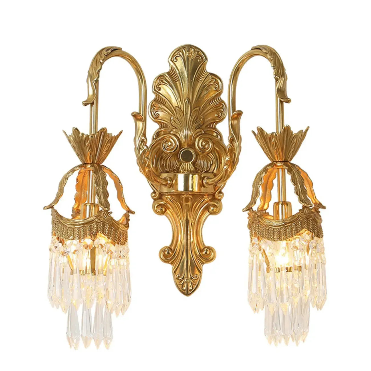 Applique murale d'intérieur vintage en cristal arqué avec double éclairage