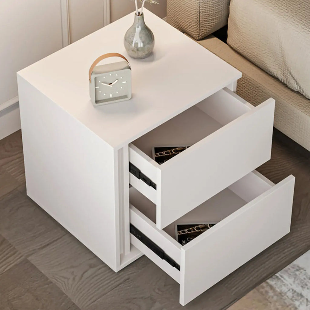 Table de chevet minimaliste à 2 tiroirs en bois blanc pur