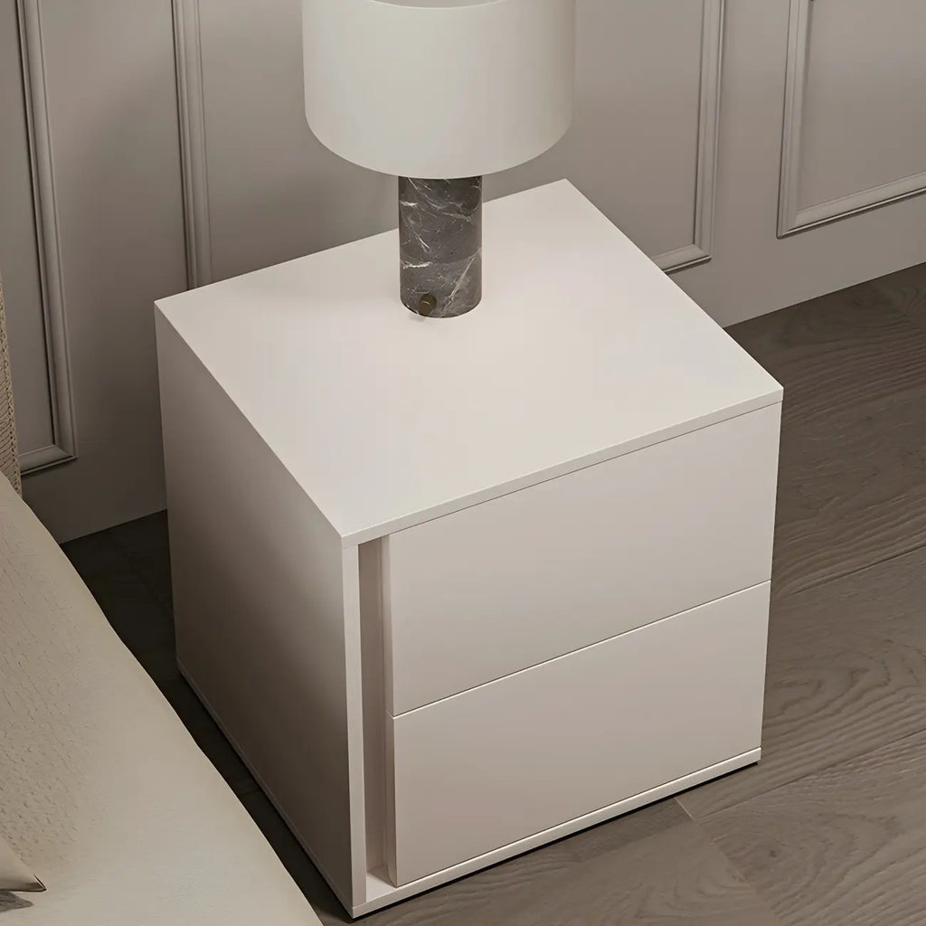 Table de chevet minimaliste à 2 tiroirs en bois blanc pur