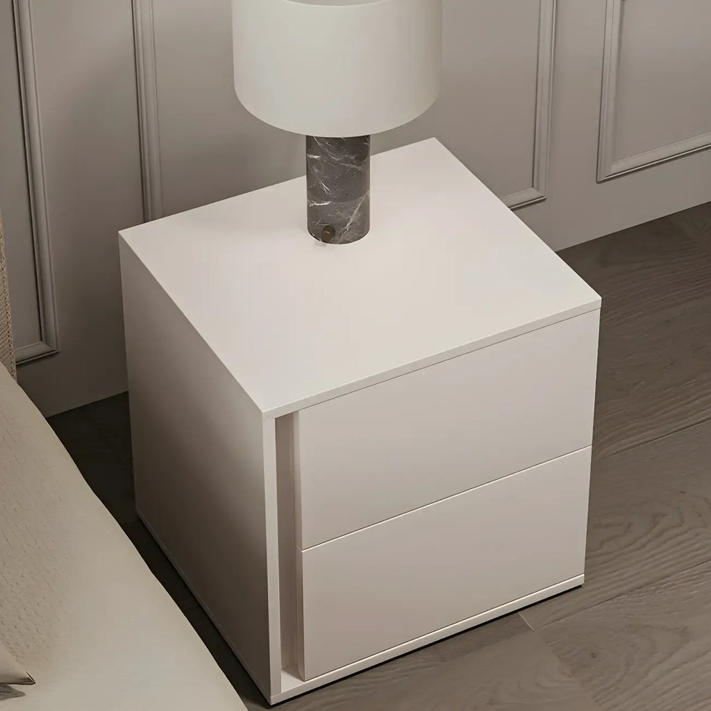 Table de chevet minimaliste à 2 tiroirs en bois blanc pur