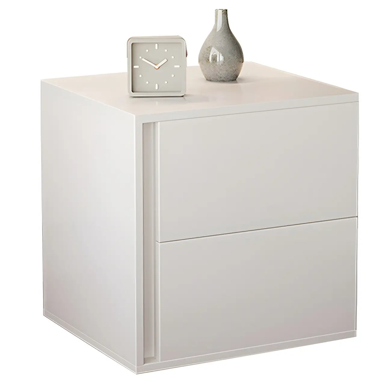 Table de chevet minimaliste à 2 tiroirs en bois blanc pur