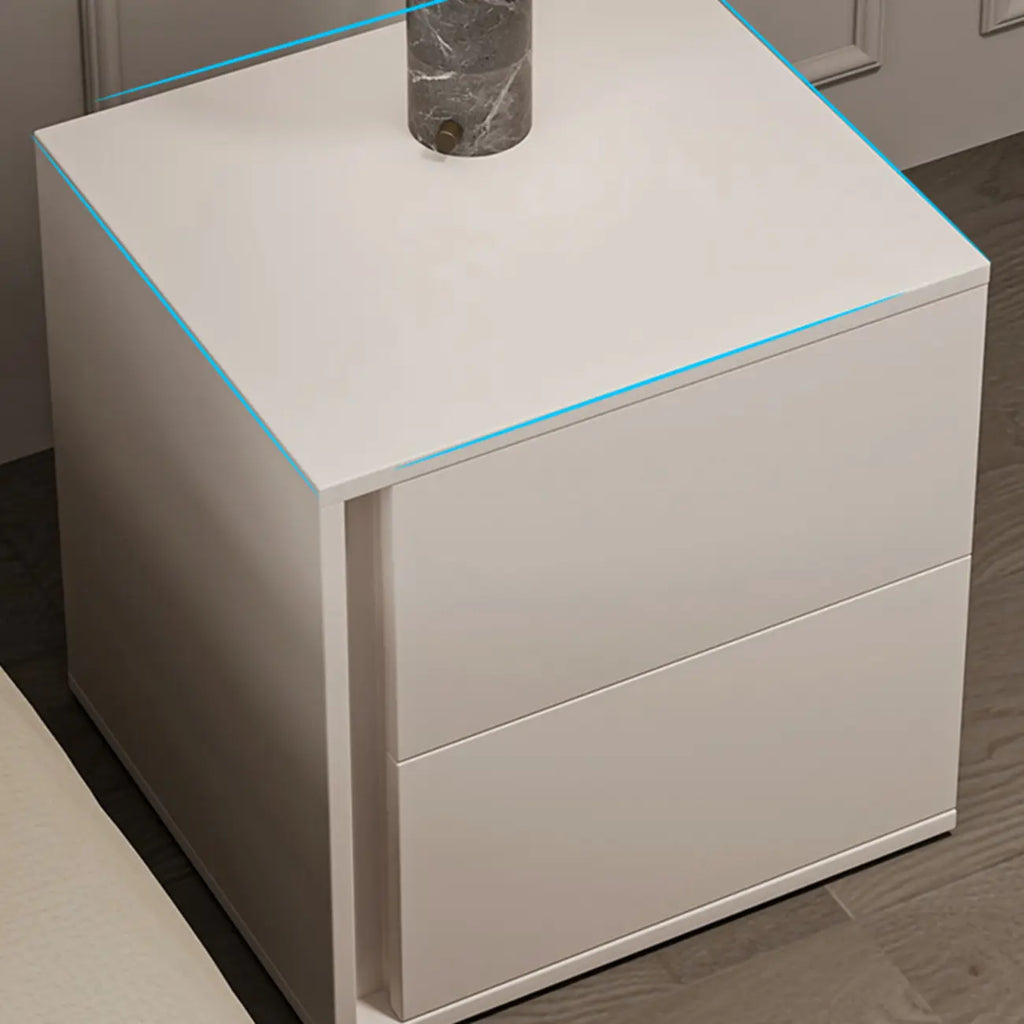 Table de chevet minimaliste à 2 tiroirs en bois blanc pur