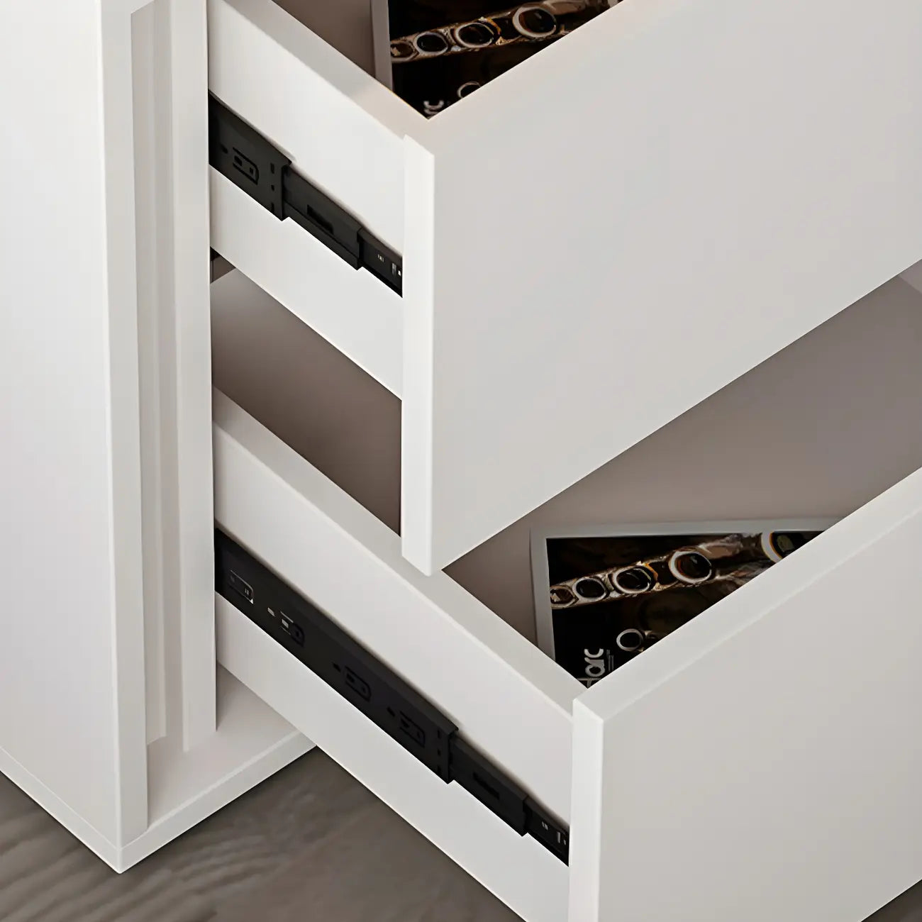 Table de chevet minimaliste à 2 tiroirs en bois blanc pur