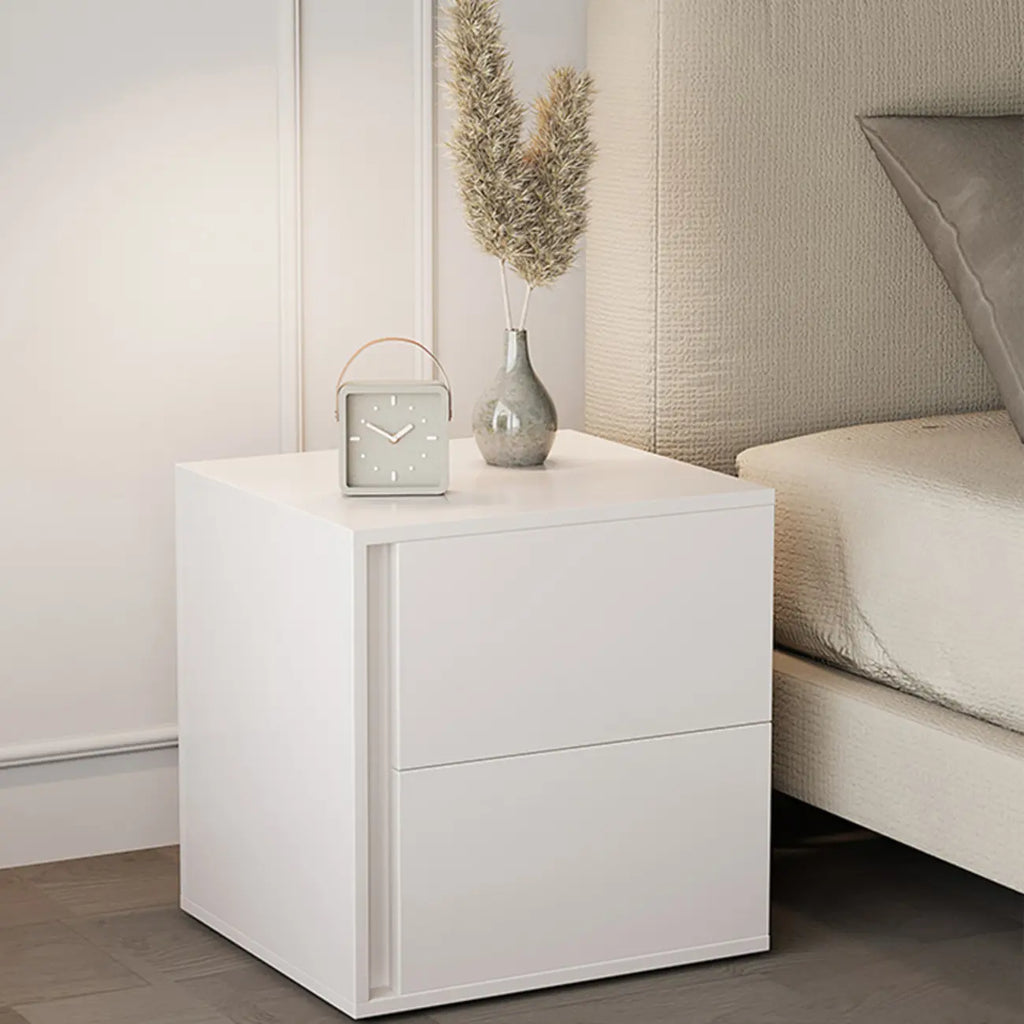 Table de chevet minimaliste à 2 tiroirs en bois blanc pur