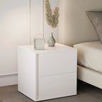 Table de chevet minimaliste à 2 tiroirs en bois blanc pur