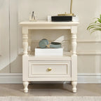 Table de chevet élégante en bois blanc avec tiroir et rangement ouvert