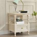 Table de chevet élégante en bois blanc avec tiroir et rangement ouvert