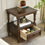 Table de chevet élégante en bois blanc avec tiroir et rangement ouvert
