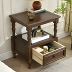 Table de chevet élégante en bois blanc avec tiroir et rangement ouvert