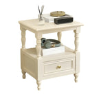Table de chevet élégante en bois blanc avec tiroir et rangement ouvert