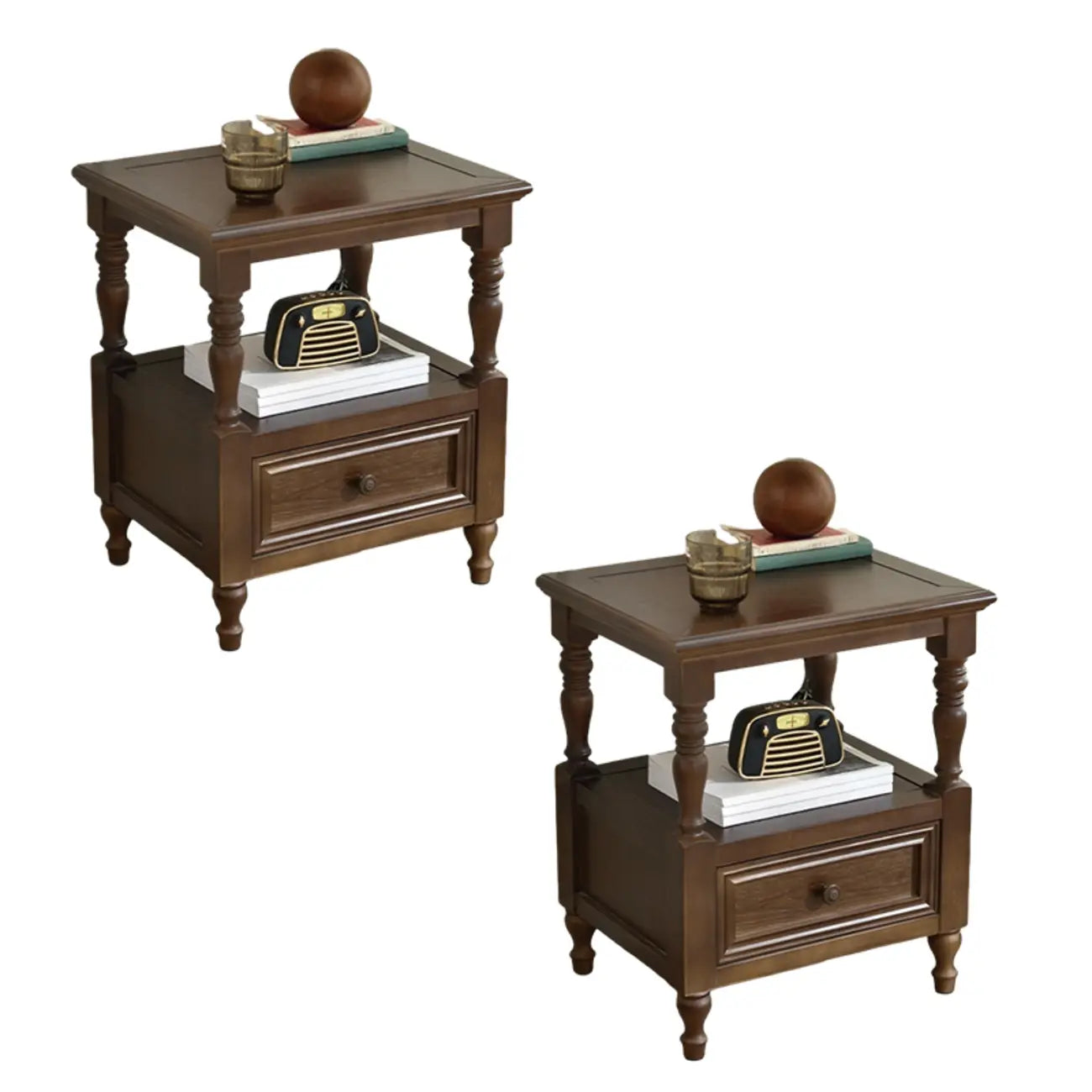 Table de chevet élégante en bois blanc avec tiroir et rangement ouvert
