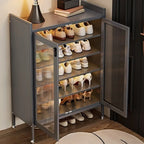 Armoire à chaussures élégante en métal gris avec serrure à code pour entrée