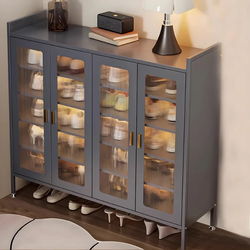 Armoire à chaussures élégante en métal gris avec serrure à code pour entrée