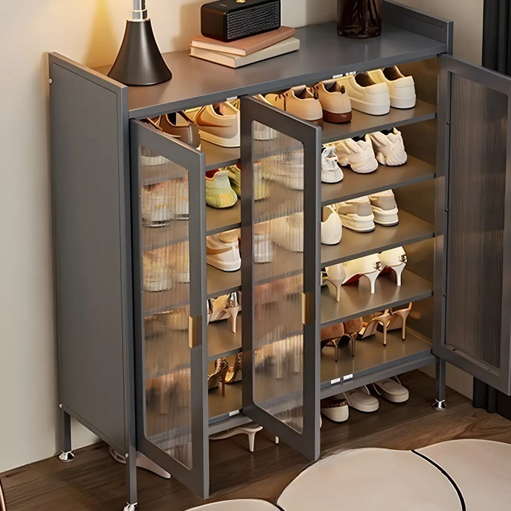 Armoire à chaussures élégante en métal gris avec serrure à code pour entrée