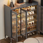 Armoire à chaussures élégante en métal gris avec serrure à code pour entrée