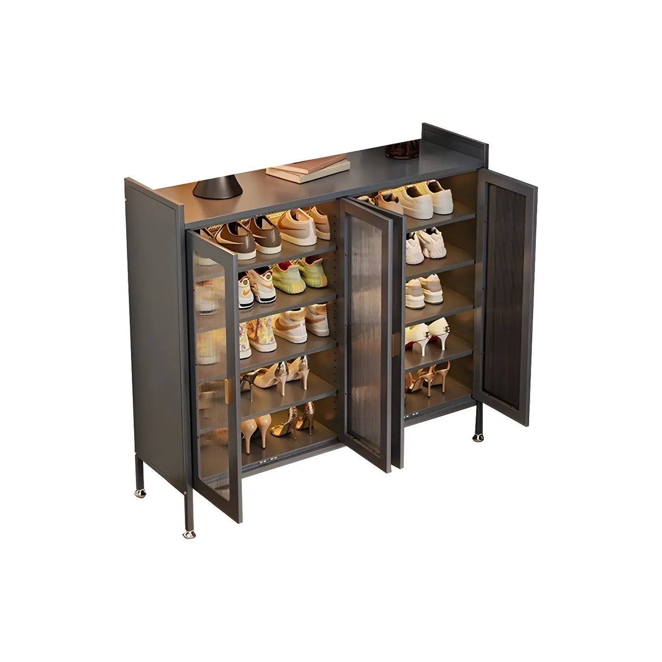 Armoire à chaussures élégante en métal gris avec serrure à code pour entrée