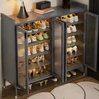 Armoire à chaussures élégante en métal gris avec serrure à code pour entrée
