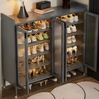 Armoire à chaussures élégante en métal gris avec serrure à code pour entrée