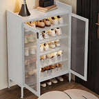 Armoire à chaussures élégante en métal gris avec serrure à code pour entrée