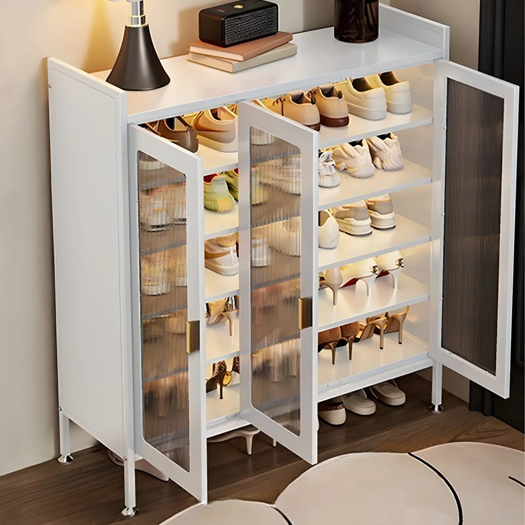 Armoire à chaussures élégante en métal gris avec serrure à code pour entrée