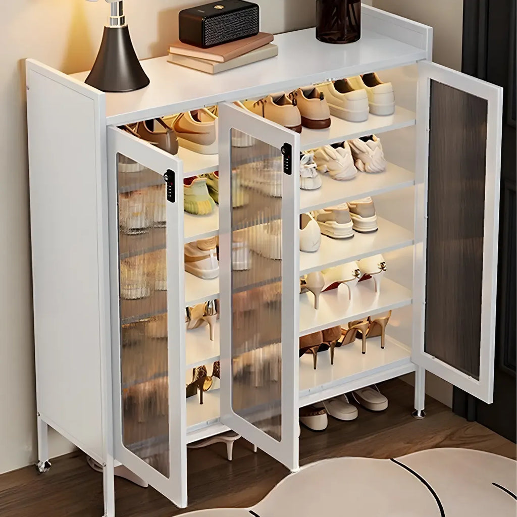 Armoire à chaussures élégante en métal gris avec serrure à code pour entrée