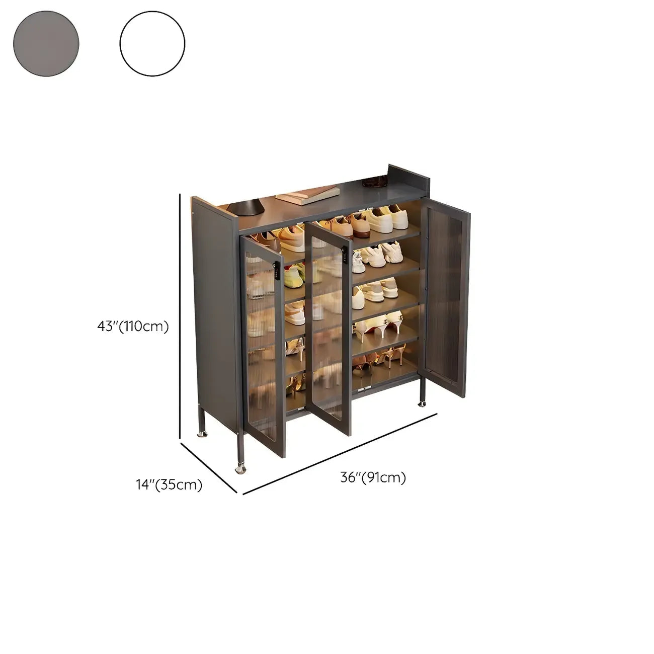 Armoire à chaussures élégante en métal gris avec serrure à code pour entrée