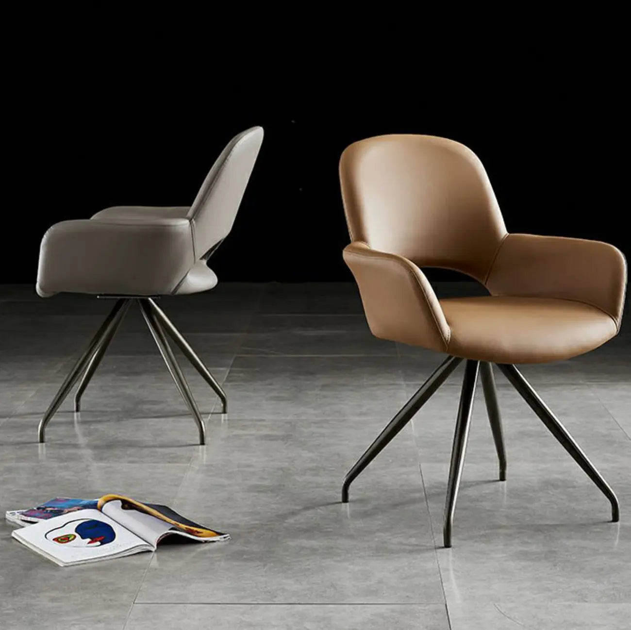 Chaise de salle à manger pivotante en similicuir gris