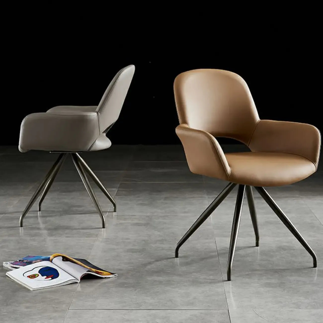 Chaise de salle à manger pivotante en similicuir gris