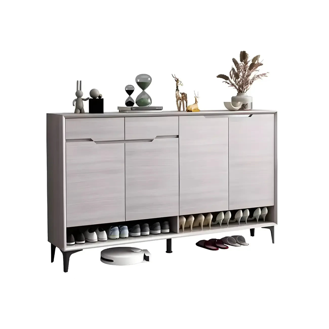 Meuble à chaussures contemporain en bois gris avec étagère inférieure