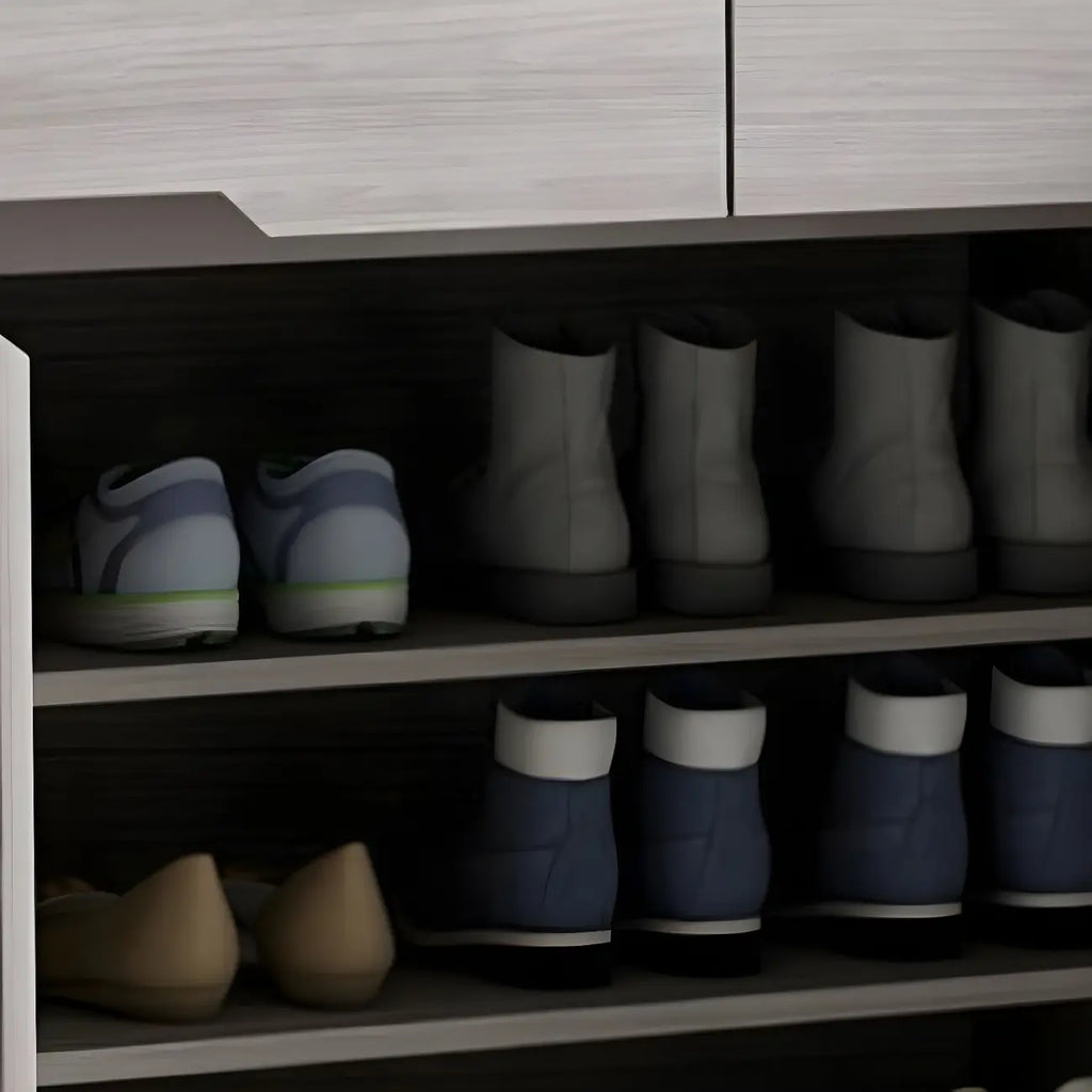 Meuble à chaussures contemporain en bois gris avec étagère inférieure