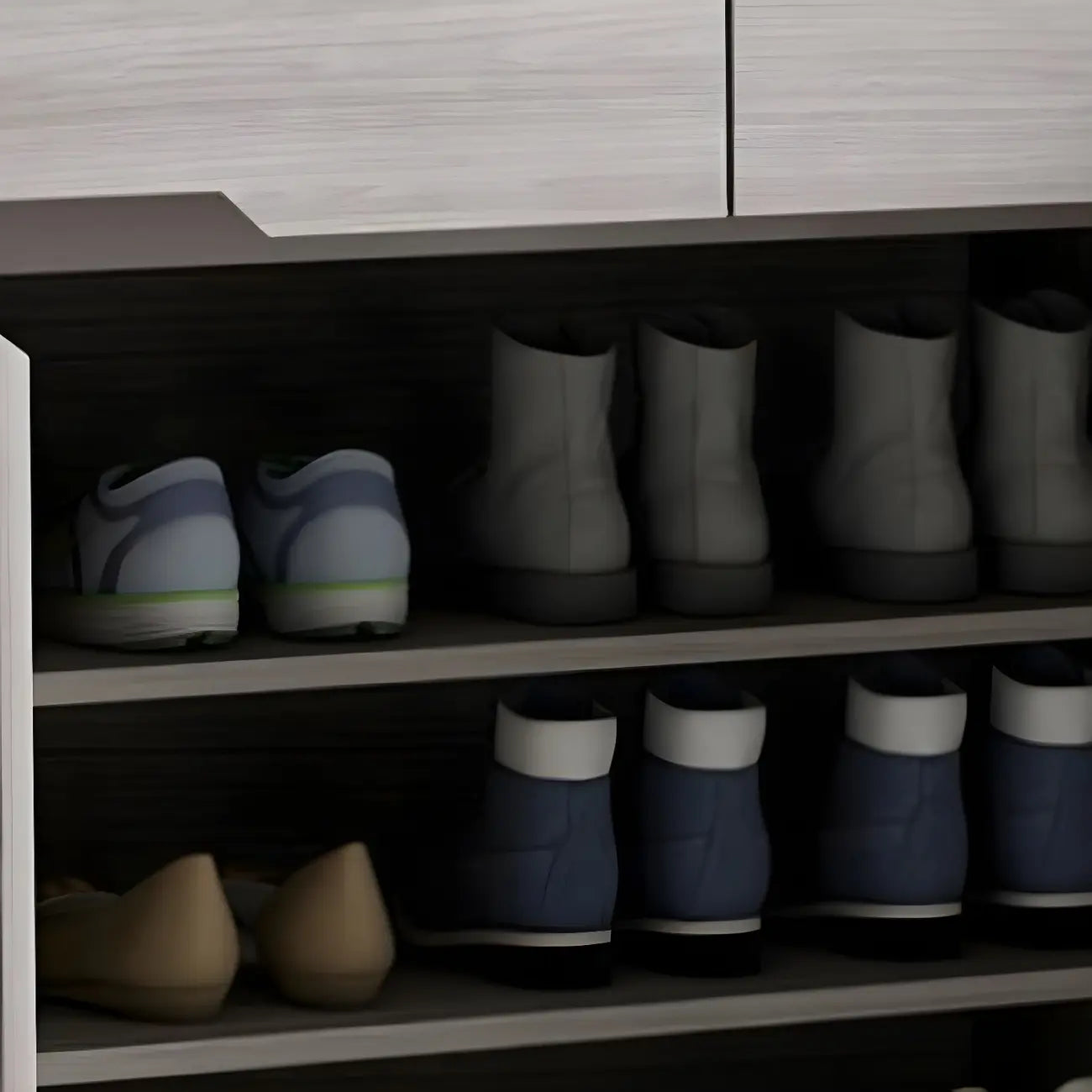Meuble à chaussures contemporain en bois gris avec étagère inférieure