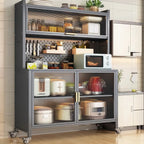 Buffet mobile en métal ouvert avec portes vitrées