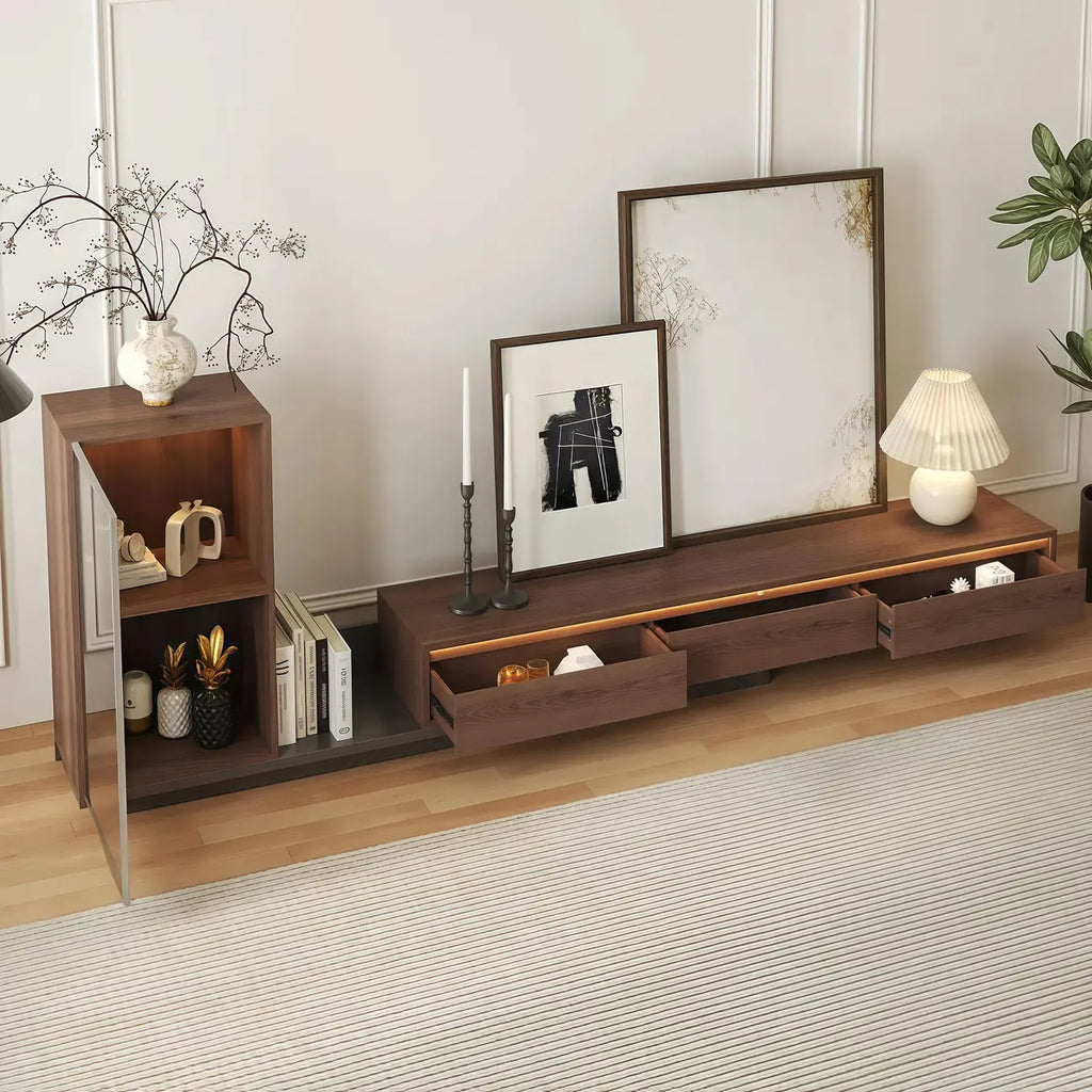 Meuble TV extensible en noyer style milieu du siècle avec tiroirs