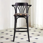 Tabourets de bar ronds rembourrés en bois, style milieu du siècle, avec dossier