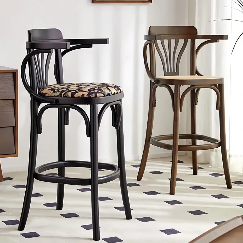 Tabourets de bar ronds rembourrés en bois, style milieu du siècle, avec dossier