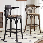 Tabourets de bar ronds rembourrés en bois, style milieu du siècle, avec dossier