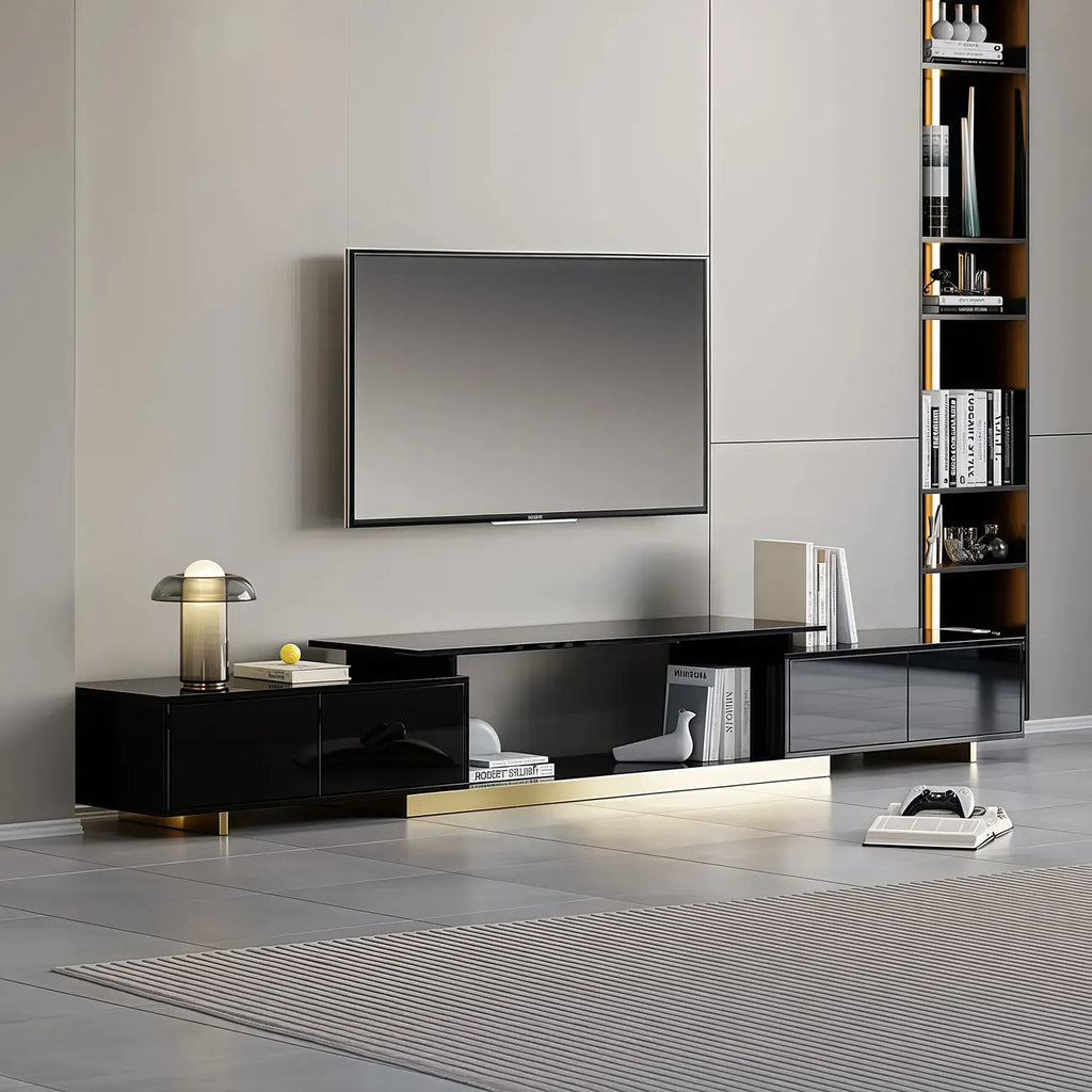 Meuble TV extensible en noyer avec rangement ouvert