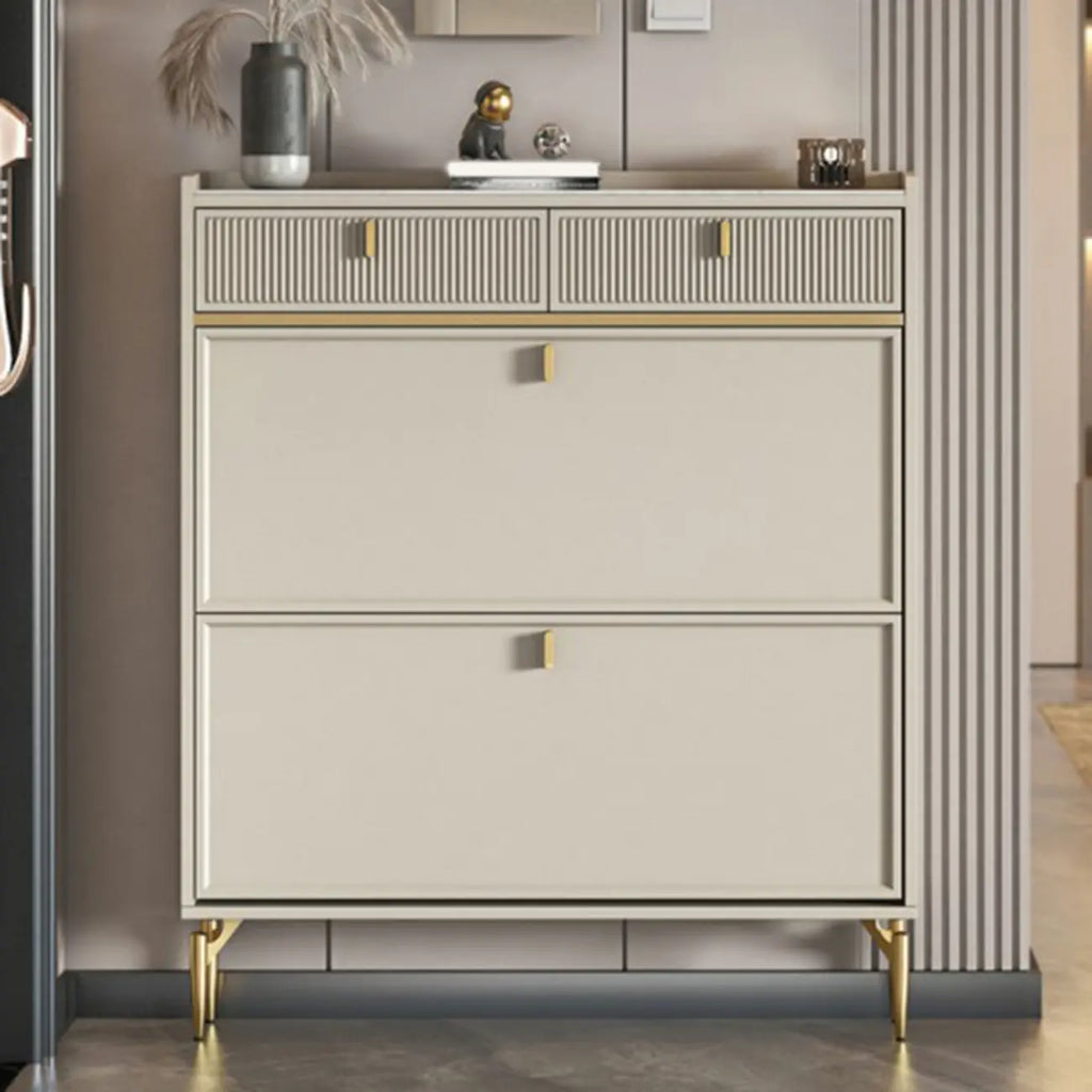 Meuble à chaussures d'entrée en bois blanc cassé avec 2 tiroirs